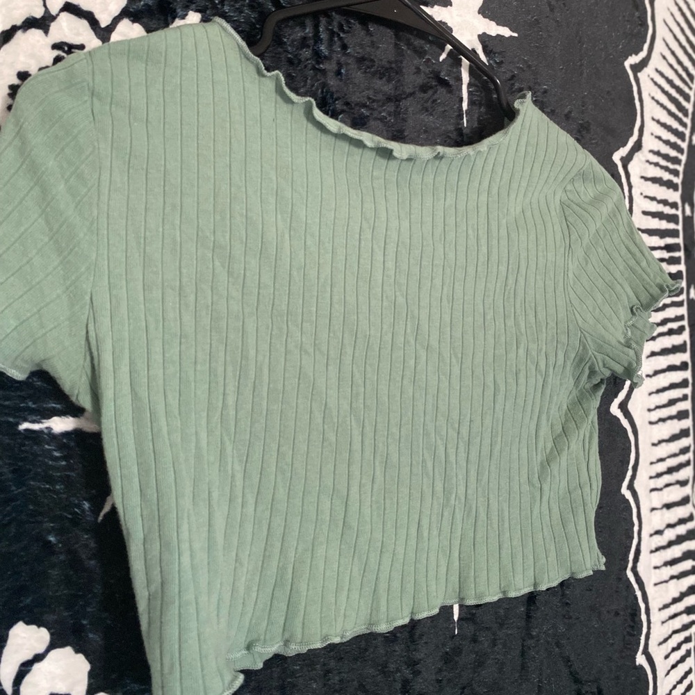 SHEIN Green Asymmetrical Ribbed Crop T-Shirt